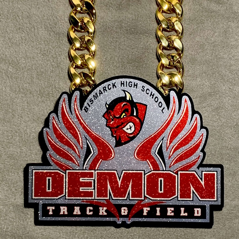 Custom track and field skinny chain pendant